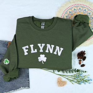 Personalized Embroidered Gift for St Patrick Day with Name Irish Surname on Chest Sweatshirt or Hoodie