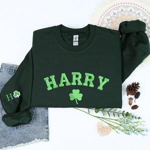 Personalized Embroidered Gift for St Patrick Day with Name Irish Surname on Chest Sweatshirt or Hoodie