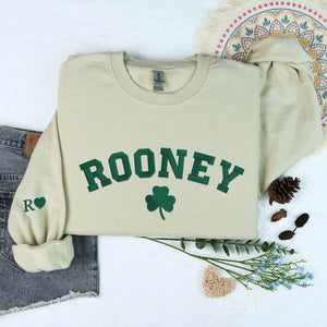 Personalized Embroidered Gift for St Patrick Day with Name Irish Surname on Chest Sweatshirt or Hoodie