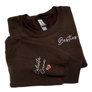 Custom Besties Sweatshirt with Pocket Embroidery, Icon Name on Sleeve
