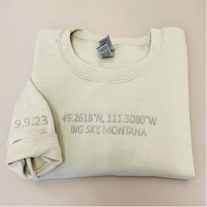 Custom Embroidered Personalized Longitude and Latitude Special Location Sweatshirt, Hoodie