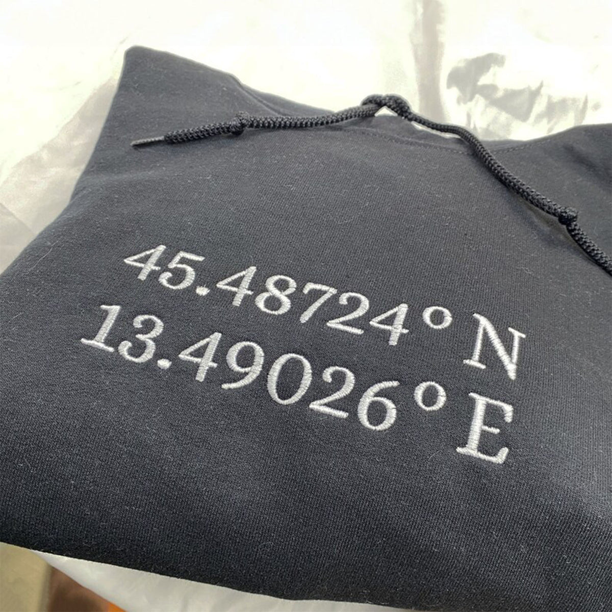 Custom Longitude and Latitude Location Sweatshirt or Hoodie with Embroidery - Embroly