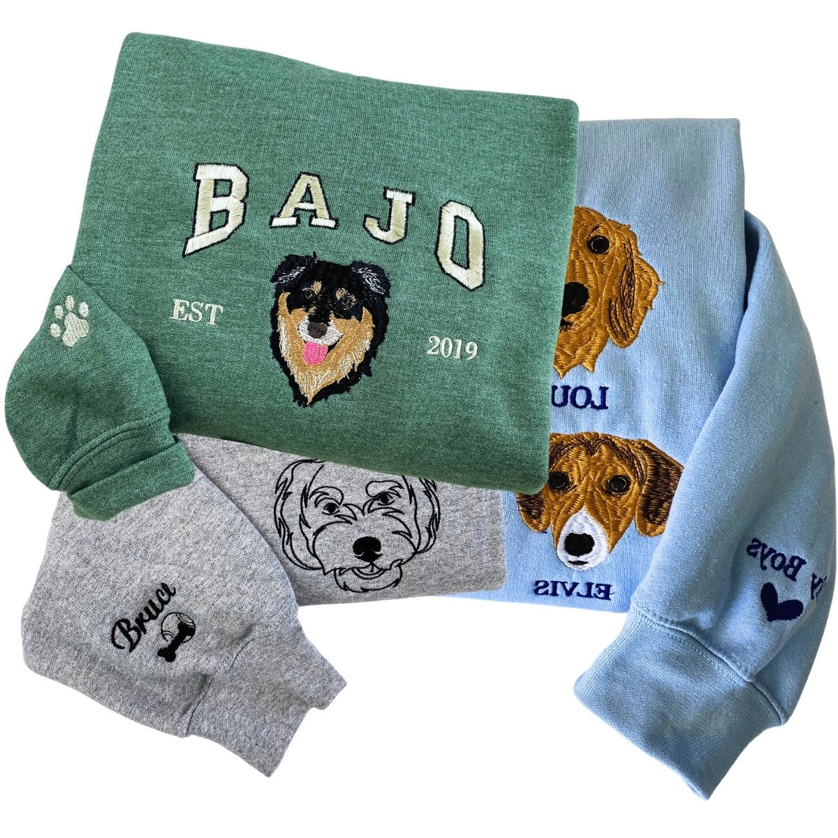 Embroly Custom Dog Embroidered Sweatshirt Hoodie Gift for Dog Cat Pet Loves Military Green S
