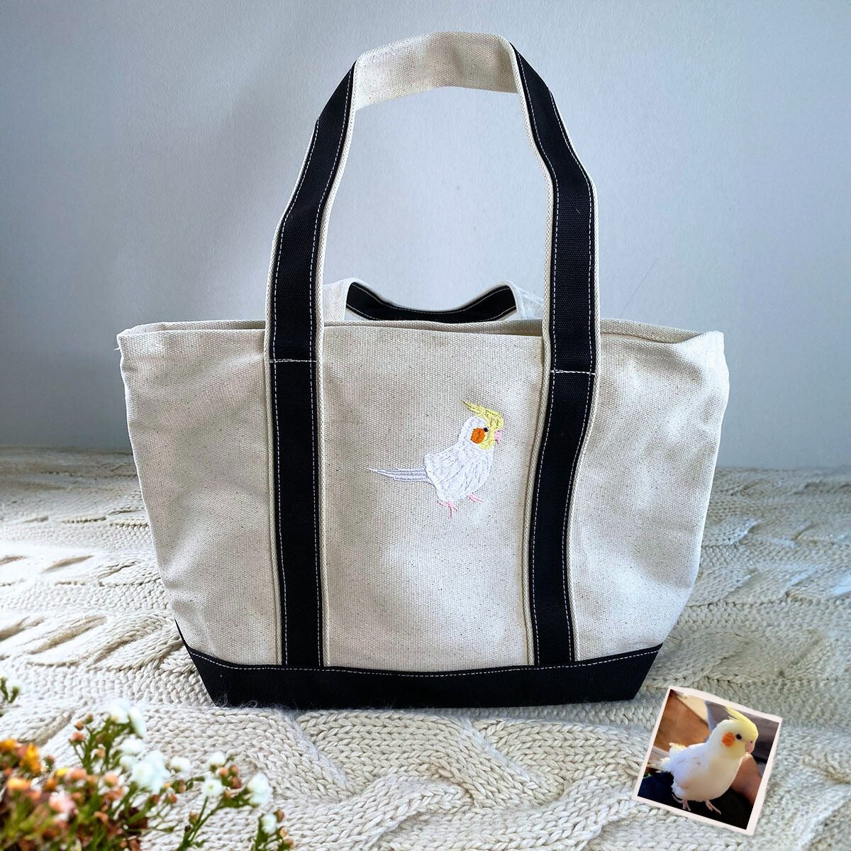 Personalized Pet Tote Bag with Custom Embroidered Photo - Unique Pet Lover Gift Idea