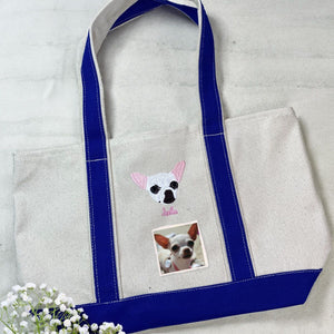 Personalized Pet Tote Bag with Custom Embroidered Photo - Unique Pet Lover Gift Idea