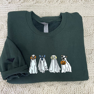 Cute Ghost Dog Halloween Sweatshirt Embroidered, Dog Lovers Crewneck or Hoodie