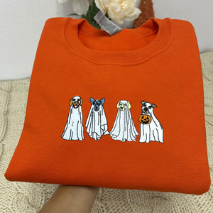 Cute Ghost Dog Halloween Sweatshirt Embroidered, Dog Lovers Crewneck or Hoodie
