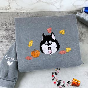 Comfort Colors® Custom Embroidered Halloween Dog Portrait T-Shirt or Sweatshirt - Embroly