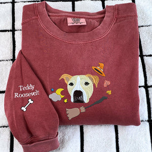 Comfort Colors® Custom Embroidered Halloween Dog Portrait T-Shirt or Sweatshirt