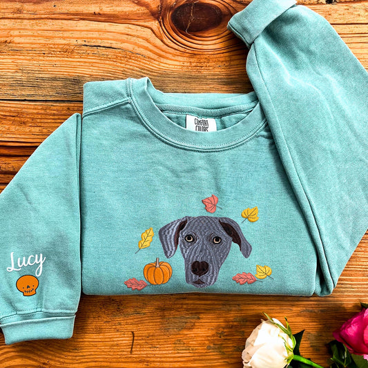 Comfort Colors® Custom Embroidered Halloween Dog Portrait T-Shirt or Sweatshirt - Embroly