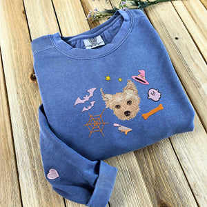 Comfort Colors® Custom Embroidered Halloween Dog Portrait T-Shirt or Sweatshirt - Embroly