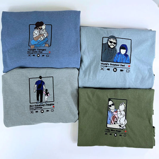 Personalized Dad T-Shirt, Father's Day Gift with Embroidered Photo Portrait