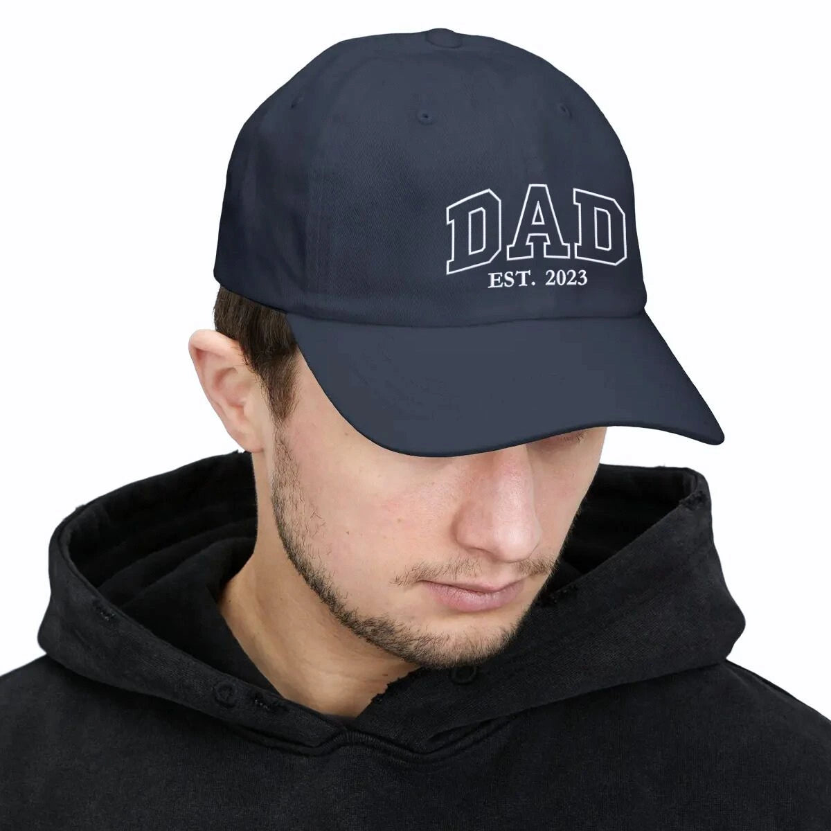 Black Dad Hat with EST. 2023 embroidery. a meaningful and thoughful gift for dad father's day