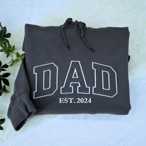 Dark Heather Dad Hoodie with 'EST. 2024' Embroidery, a meaningful and cozy gift for proud dad your husband