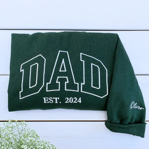 Forest Green Dad Sweatshirt with 'EST. 2024' Embroidery, a meaningful and cozy gift for proud dad your husband