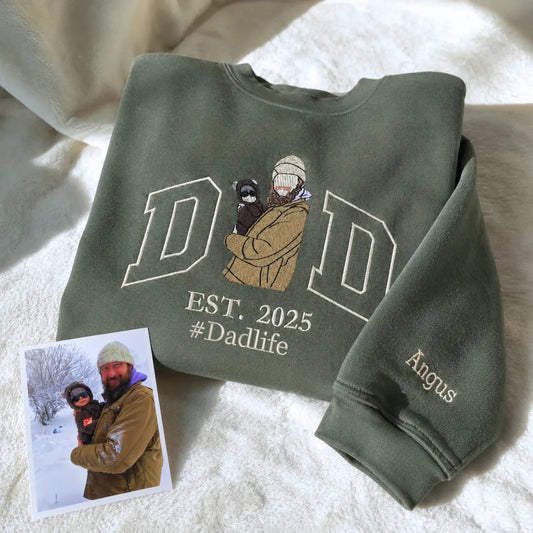 Custom embroidered Dadlife comic photo sweatshirt unique Father's Day gift