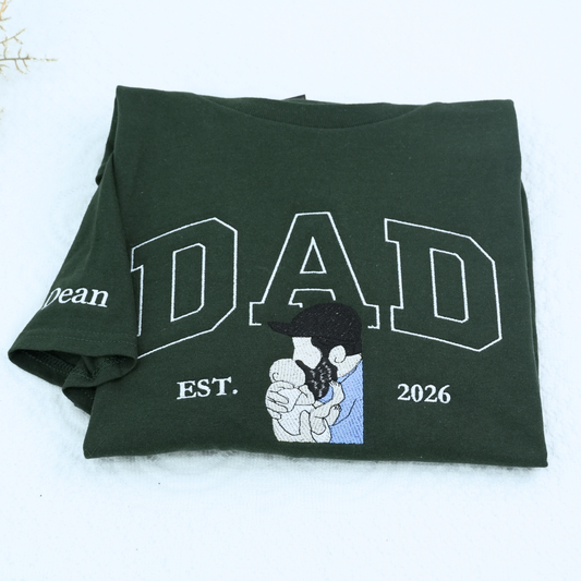 Custom Awesome Dad T Shirt with Portrait and Kids Names on Chest, Embroidered Gift for Dad