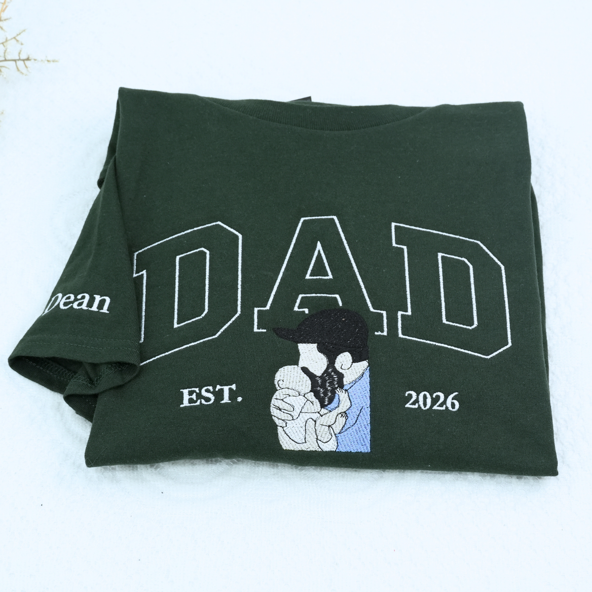 Custom Awesome Dad T Shirt with Portrait and Kids Names on Chest, Embroidered Gift for Dad