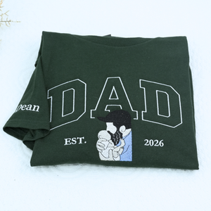 Custom Awesome Dad T Shirt with Portrait and Kids Names on Chest, Embroidered Gift for Dad
