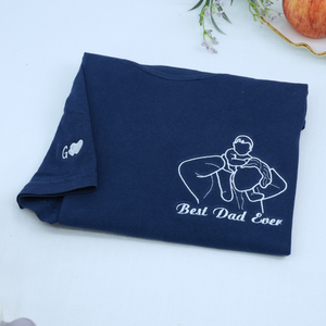Custom Awesome Dad T Shirt with Portrait and Kids Names on Chest, Embroidered Gift for Dad