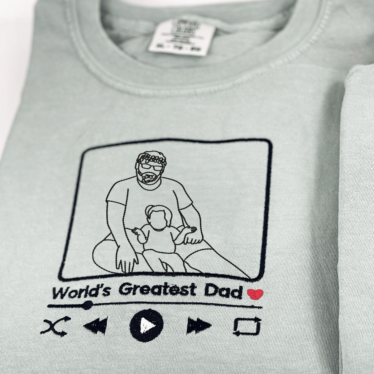 Personalized Dad T-Shirt, Father's Day Gift with Embroidered Photo Portrait, New Dad Sweatshirt or Hoodie