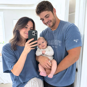 Custom embroidered Daddy Est t-shirt with high-density stitching, personalized gift for a new dad.