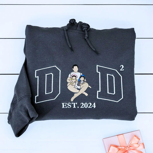 Dad of Two Charcoal Hoodie with EST. 2024 embroidery, a meaningful and cozy gift for new dad
