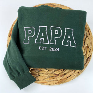 Personalized Gift for Papa with Embroidered Est Year Sweatshirt or Hoodie