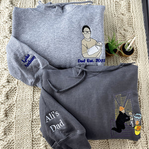 Personalized Photo Unique Gift for Dad Embroidered Crewneck Sweatshirt, Hoodie