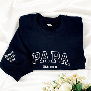 Custom Dad Sweatshirt Hoodie with Name of Child, Daddy EST 2024 Crewneck embroidered