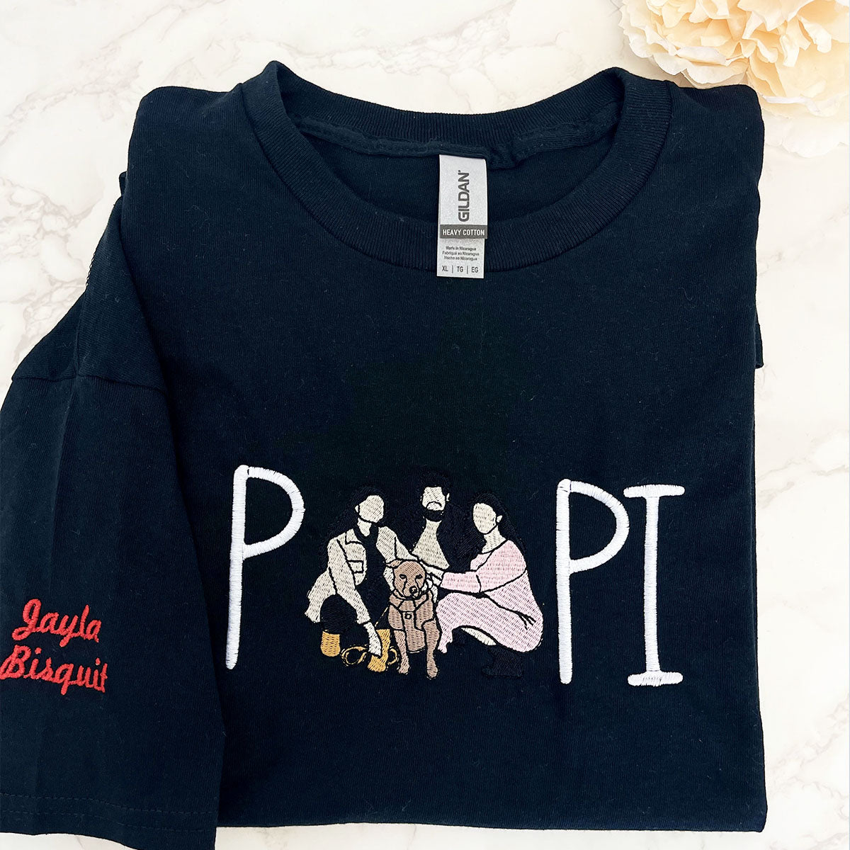 Papa Sweatshirt or Hoodie with Embroidered Dad Photo Portrait, Kids Names on Sleeve