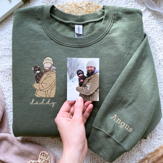 Custom embroidered portrait sweatshirt from photo, personalized Father's Day gift for dad