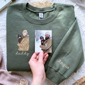 Custom embroidered portrait sweatshirt from photo, personalized Father's Day gift for dad