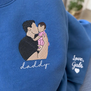 Custom embroidered portrait sweatshirt from photo, personalized Father's Day gift for dad