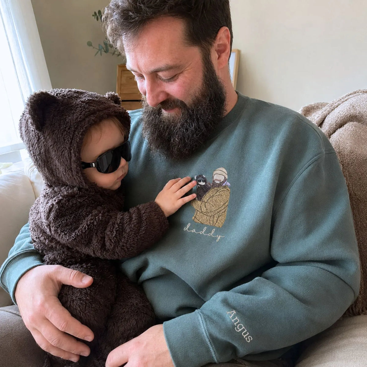 Custom embroidered portrait sweatshirt from photo, personalized Father's Day gift for dad