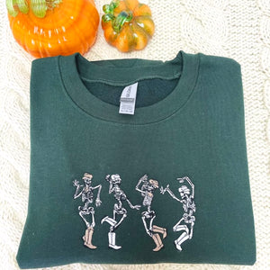 Dancing Skeletons Sweatshirt, Halloween Crewneck Embroidered