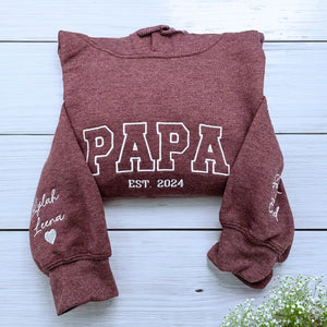Dark Heather Maroon Dad Hoodie with 'EST. 2024' Embroidery, a meaningful and cozy gift for proud dad your husband