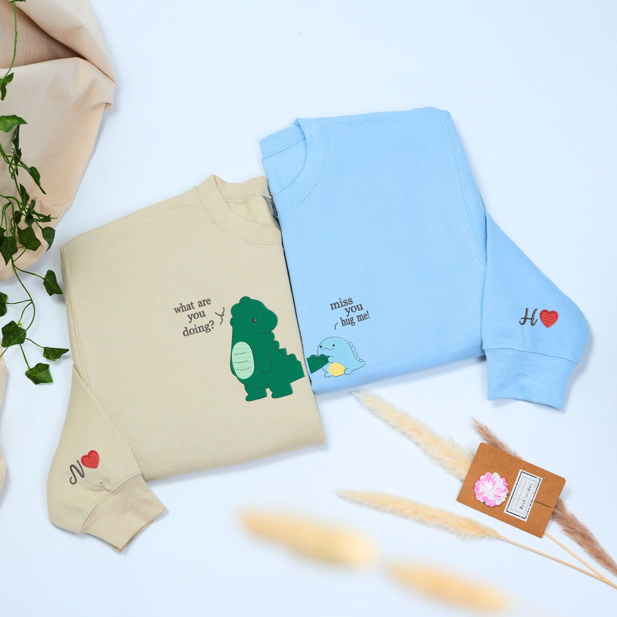 Matching Dinosaur Hoodies or Sweatshirts, Custom Embroidered Gift for Dino Lover