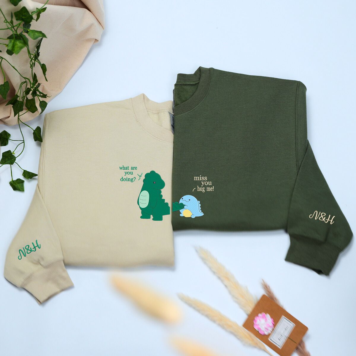 Matching Dinosaur Hoodies or Sweatshirts, Custom Embroidered Gift for Dino Lover