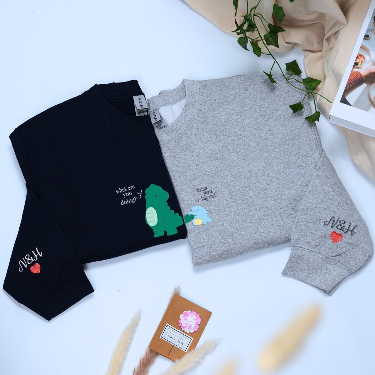 Matching Dinosaur Hoodies or Sweatshirts, Custom Embroidered Gift for Dino Lover