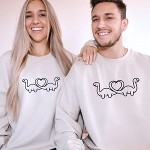 Custom Dinosaur Heart Shaped Tail Sweatshirt or Hoodie, Embroidered for Couple Valentine's Gifts