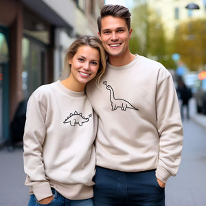 Dinosaurs Couple Sweatshirt or Hoodie, Custom Embroidered Valentines Gift for Husband Wife