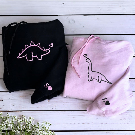 Custom Embroidered Matching Set Dinosaurs Couple Sweatshirt or Hoodie