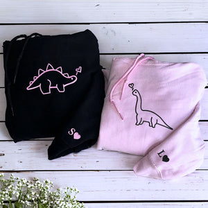 Custom Embroidered Matching Set Dinosaurs Couple Sweatshirt or Hoodie