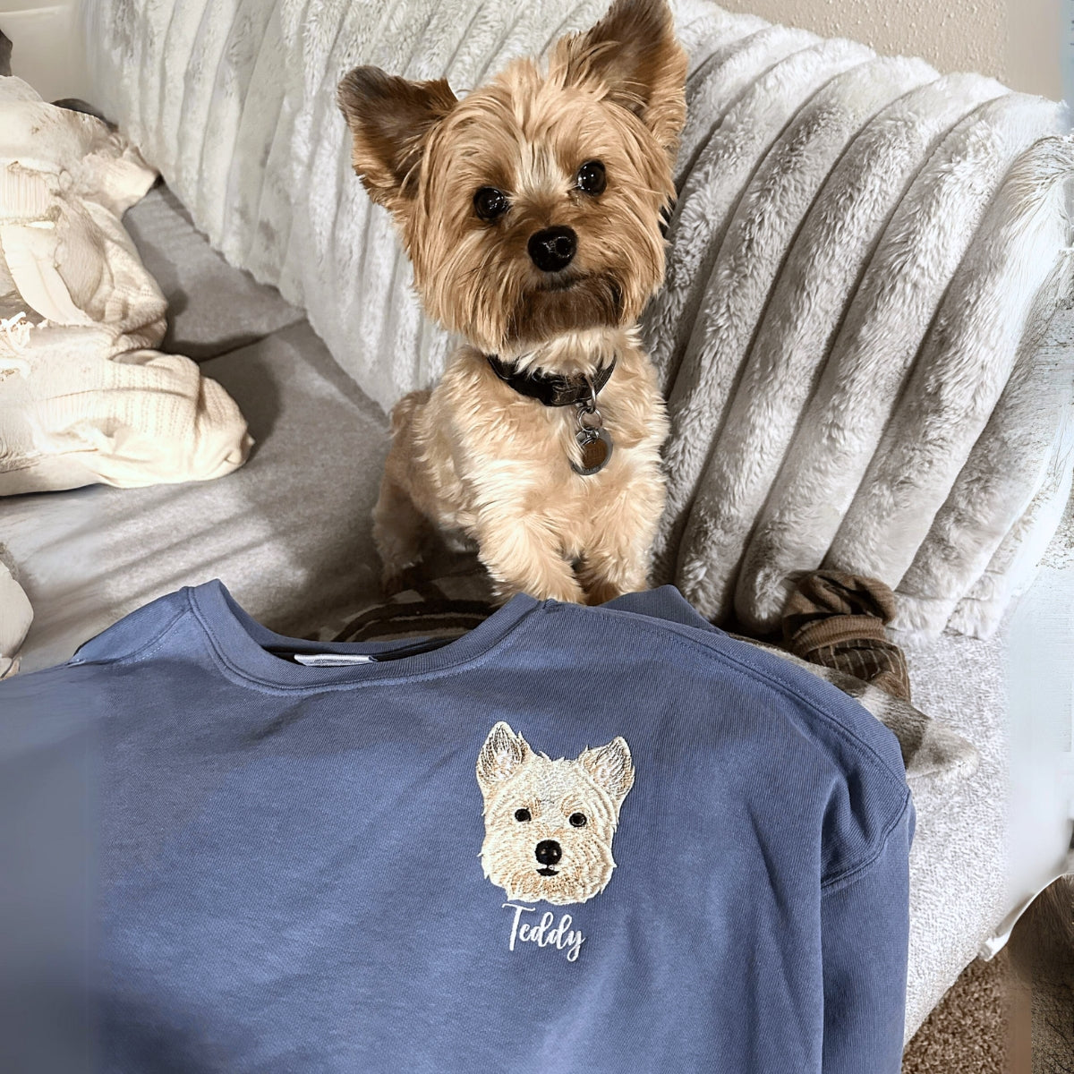 Comfort Color® Personalized Dog Sweatshirts for Humans with Custom Embroidered Dog Face and Dog Name