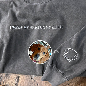 Comfort Color® I Wear My Heart On My Sleeve Dog Sweatshirt with Dog Ear on Sleeve