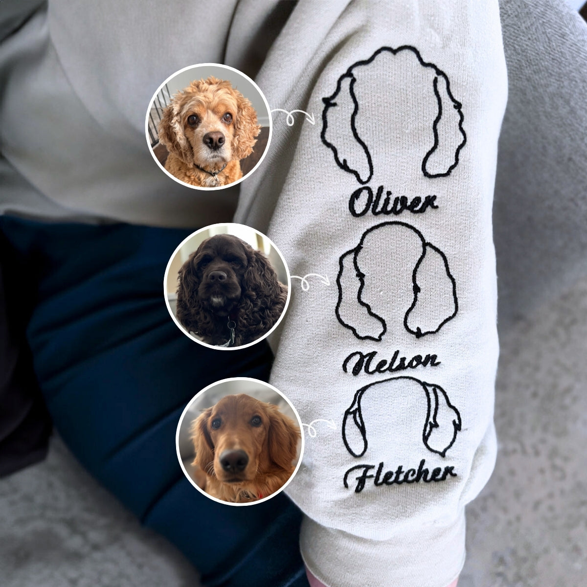 Custom Dog Ear Sweatshirt Hoodie Embroidered Your Photo Dog Name