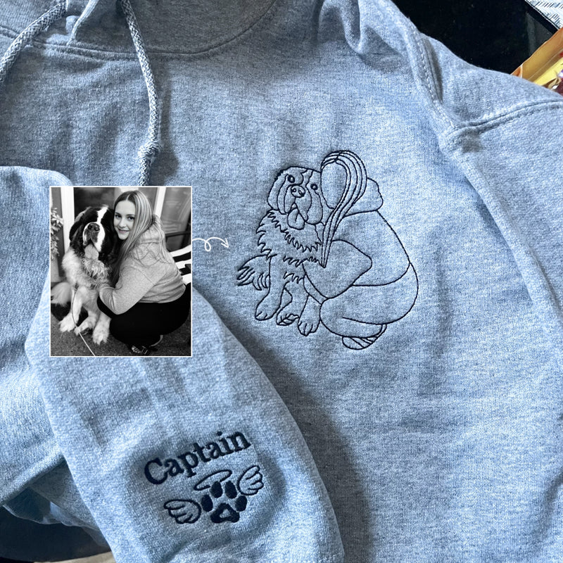Custom Pet Memorial Embroidered Crewneck, Hoodie for Grieving Pet Owners