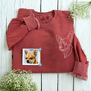 Comfort Color® Custom Pet Embroidered Sweatshirt from Photo, Personalized Pet Face and Pet Name Sweatshirt or Shirt