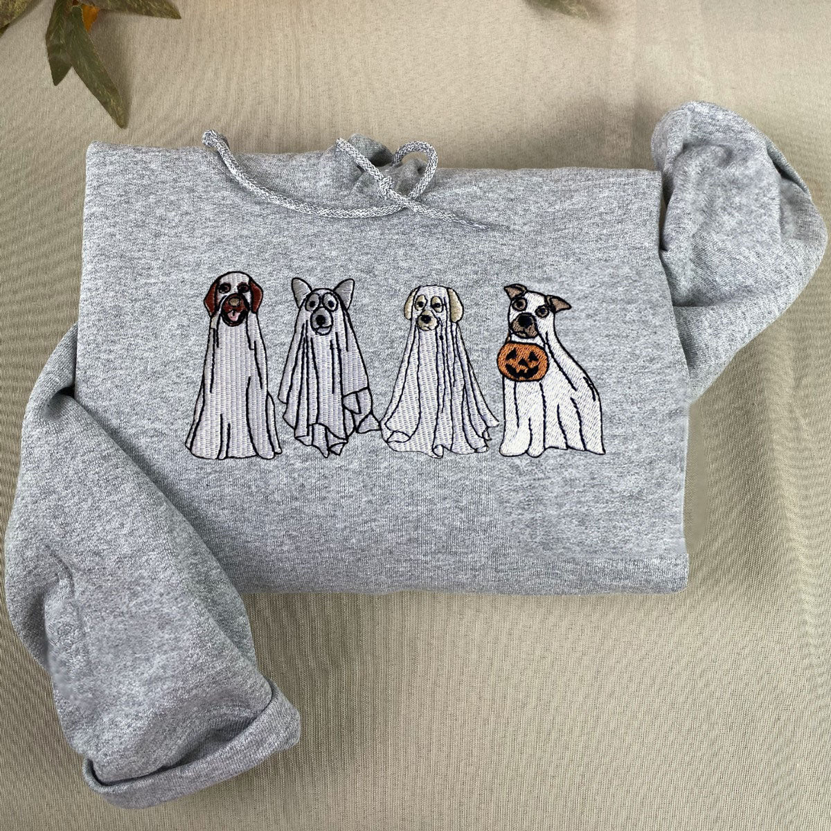 Cute Ghost Dog Halloween Sweatshirt Embroidered, Dog Lovers Crewneck or Hoodie